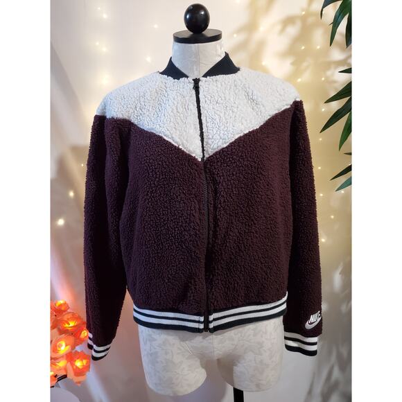 Nike Bomber Wolf Sherpa Teddy Bear Full Zip Bomber Jacket Womens Size M Purple - Picture 1 of 13